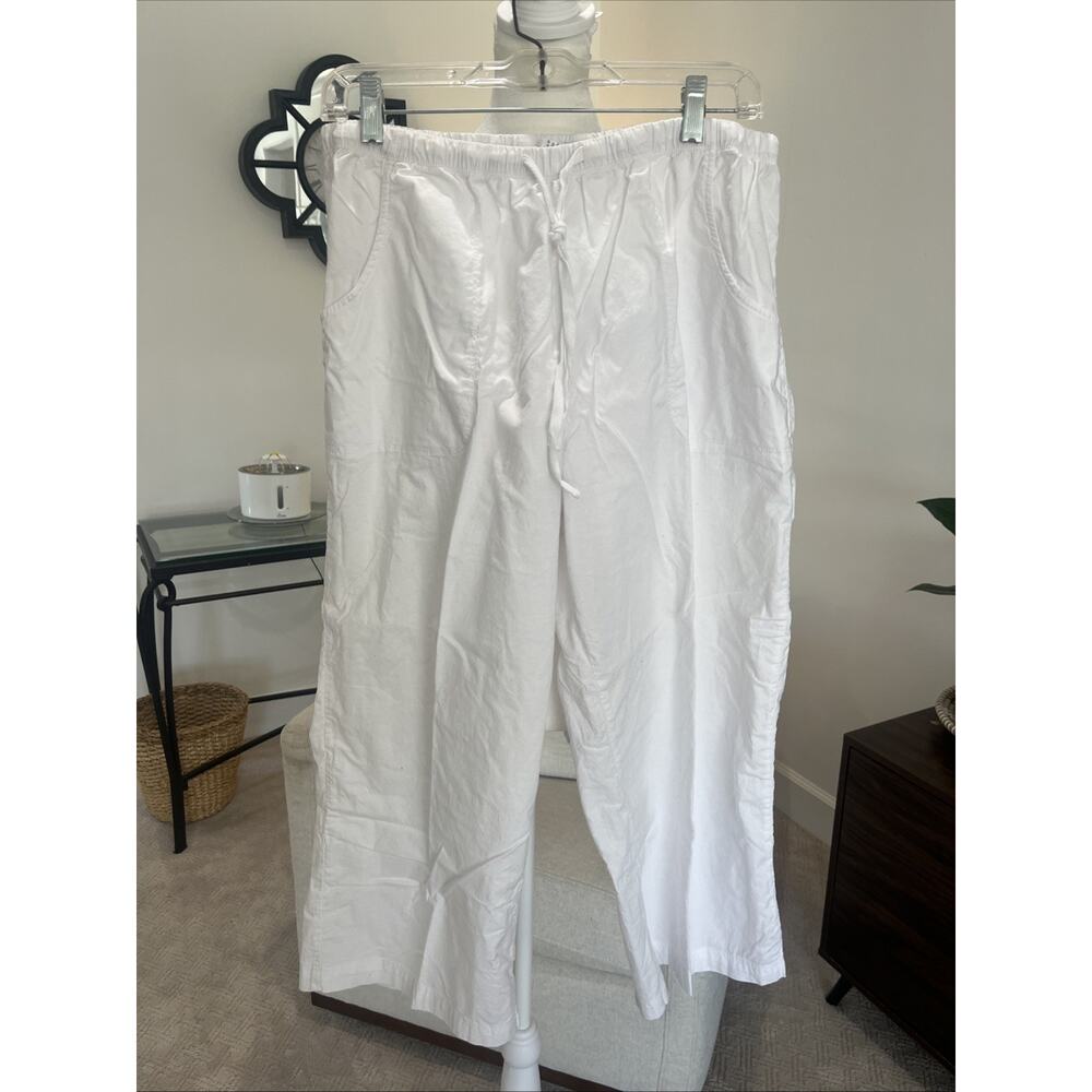 Fresh Produce Size Large White Pull On Capri Pants Straight Leg Cropped Cotton